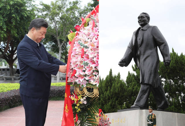 10月14日下午，習(xí)近平來(lái)到蓮花山公園，向鄧小平同志銅像敬獻(xiàn)花籃。新華社記者 王曄 攝